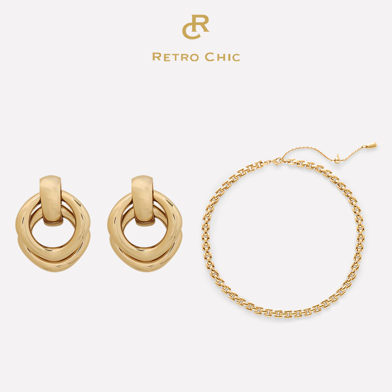 【钟楚曦&江一燕&管乐&刘孜同款】Retro Chic | 罗马金/银色双圈耳环&罗马链条项链套装