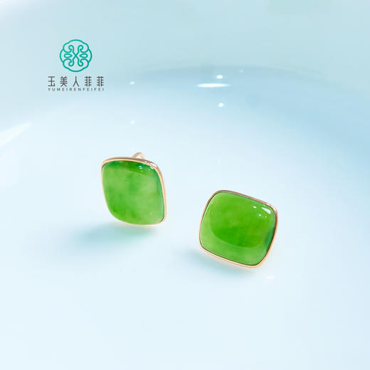 18K和田玉方形耳勾约12*14mm 商品图0