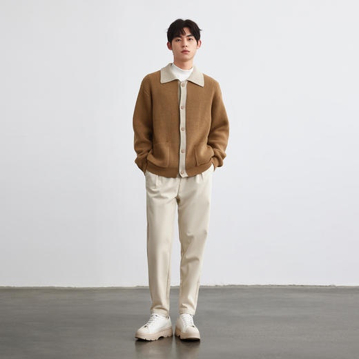 墨麦客男装撞色翻领开衫针织外套冬季新款宽松休闲针织衫毛衣男潮 商品图4