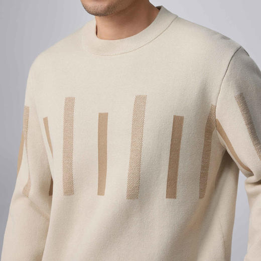 墨麦客男装间色条纹圆领针织衫男士2024冬季新款休闲套头毛衣男潮 商品图3
