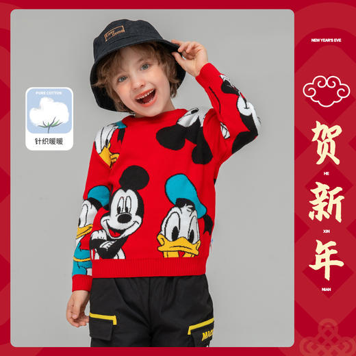迪士尼男童毛衣秋冬新款加厚加绒保暖冬装毛衫套头儿童针织衫213S2795 商品图0