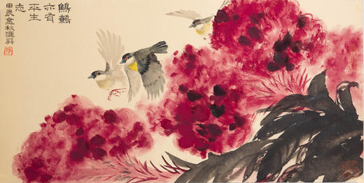 姚涯屏《鹪鹩亦有平生志》国画33.5CM×66CM 约2平尺手绘纸本宣纸作品（灰鹡鸰、鸡冠花）【原作编号GH0410】 商品图1