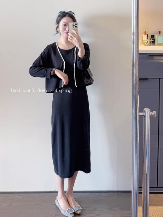 珍珠永远是珍珠 内敛温柔悄然绽放女性气质的珍珠点缀针织套装 黑色 商品图3