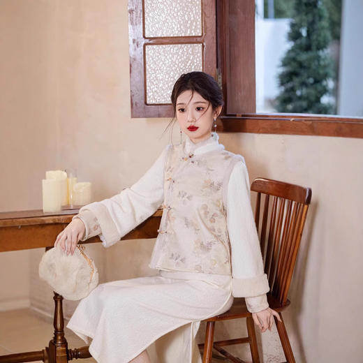 改良年轻款少女，加绒新中式白色旗袍YT-2879 商品图2