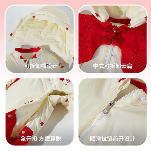 贝贝怡童装婴幼儿夹棉加绒连体棉服冬季女宝宝保暖哈衣国风拜年服ZB4DL060 商品图4