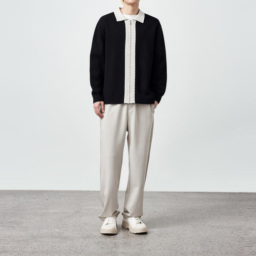 墨麦客男装2024春秋新款男士针织夹克撞色提花宽松上衣外套男潮流 商品图3