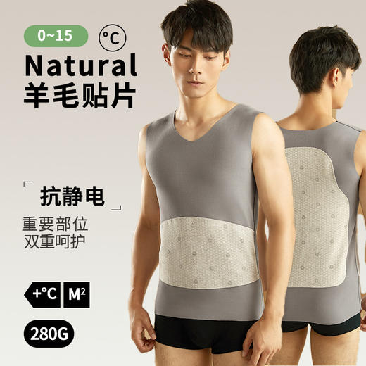 【拍2件减15元】抗静电发热羊毛贴片男士保暖背心 V领护背护肚内搭秋冬打底马甲 商品图0