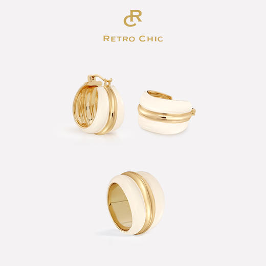 【张婧仪&赵丽颖&刘芳菲同款】Retro Chic | 奥斯白色珐琅耳圈&奥斯白色珐琅戒指套装 商品图0