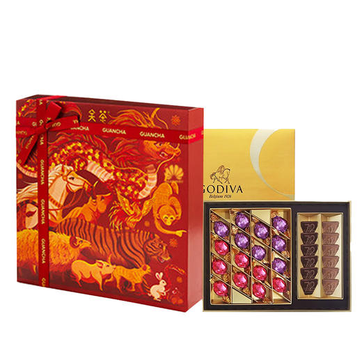 （分2个包裹发货）GODIVA巧克力精选礼盒28颗装 +2025关茶·茶菓子十二生肖16枚装【ZXADCJ5.0】 商品图0