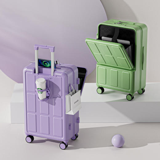 【可前置开口行李箱】多用途杯架旅行箱 清新糖果色密码箱男登机拉杆箱新年春节出行 商品图1