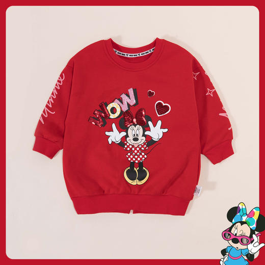 迪士尼秋冬女童新款时尚绣花亮片套头卫衣加绒保暖拜年上衣214DS0223 商品图1