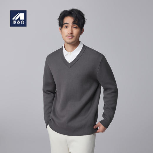 墨麦客男装纯色V领针织衫男士2024秋季新款简约休闲打底衫毛衣男 商品图0