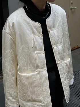 顺丰包邮洛诗琳55802暗纹提花~新中式国风盘扣圆领夹棉外套52603