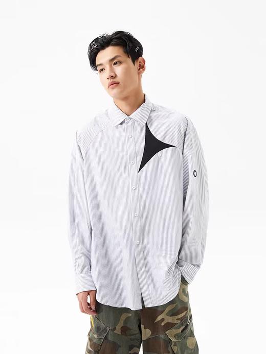 FMACM/CS2423/几何撞色尼龙拼接 条纹宽松长袖衬衫 商品图0