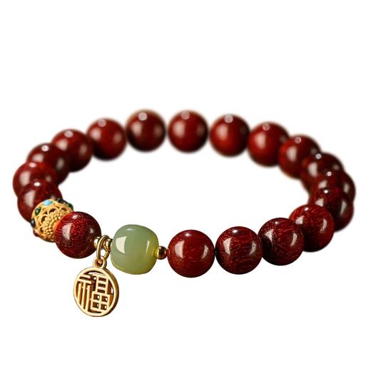 【经典】福星高照天然小叶紫檀转运珠手串8mm  925银手链优选和田玉福运珠串油润细腻带证书 商品图4