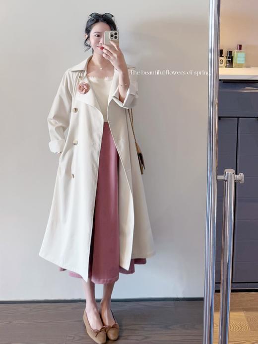 "论一件风衣的含金量 " 内里全包边抗皱工艺一流天丝棉双排扣风衣 茶白色 商品图1