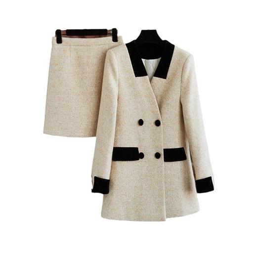 【高货wl】全新升级【铂金会员367/天猫499/差价132】(50813) 洛诗琳秋冬新款双排扣羊毛呢西装外套半身裙两件套 商品图4