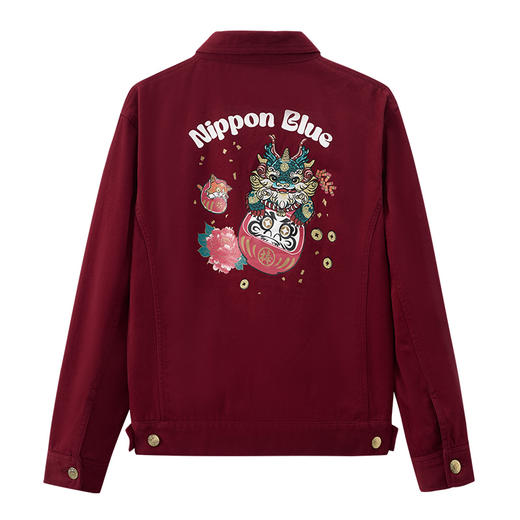 ONIARAI/鬼洗25春夏棒系列小年兽达摩刺绣红色牛仔夹克男 N340215 商品图4