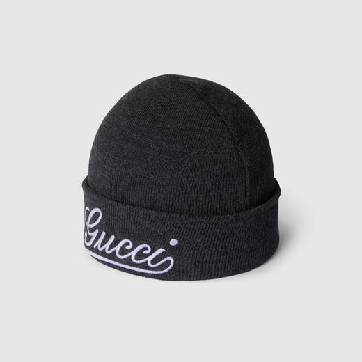 GUCCI 古驰 男士字母徽标刺绣的羊毛针织帽 深灰色 798741 3GANW 1472 商品图0