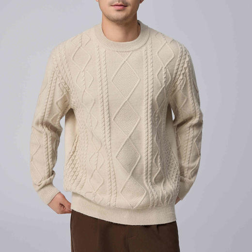墨麦客男装复古圆领针织衫男士2024冬季新款绞花休闲套头毛衣男潮 商品图1