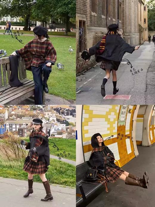 浮生八记/24D177/“魔法斗篷”英伦复古多种穿法可拆卸连帽围巾斗篷大衣 商品图1