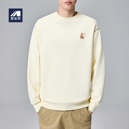 墨麦客男装拇指刺绣男士休闲圆领卫衣2024秋季新款重磅宽松上衣。 商品图0