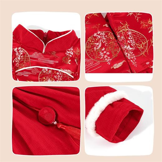 迪士尼童装米妮新中式裙子秋冬新款女童夹棉保暖连衣裙国风拜年服ZD4DQ001 商品图5