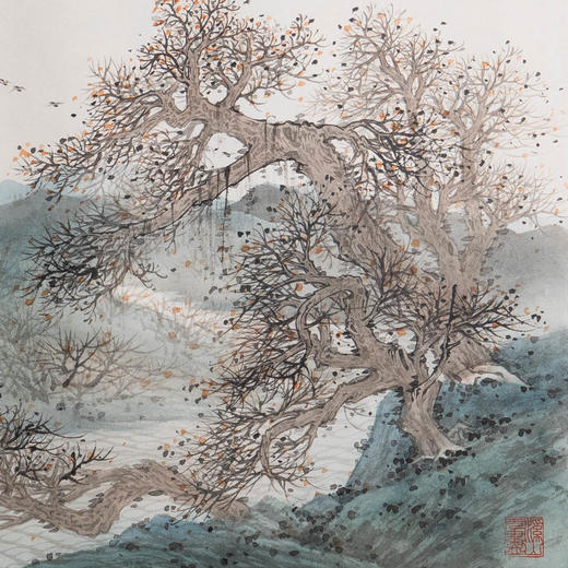 姚涯屏《秋林寒漪》国画34CM×34CM 约1平尺手绘纸本宣纸作品【原作编号GH0400】 商品图3