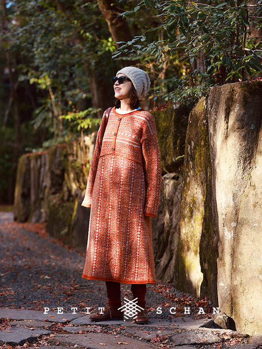 PETIT SCHAN小闪 CLO#690 Earnestly and sincerely 橙心橙意 纯羊毛费尔岛提花茧形连衣裙 商品图2