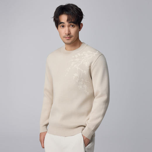 墨麦客男装小呢绒圆领针织衫男士2024冬季新中式提花加绒毛衣男潮 商品图2