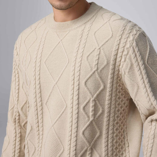 墨麦客男装复古圆领针织衫男士2024冬季新款绞花休闲套头毛衣男潮 商品图3