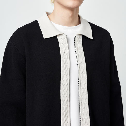 墨麦客男装2024春秋新款男士针织夹克撞色提花宽松上衣外套男潮流 商品图2