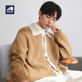 墨麦客男装撞色翻领开衫针织外套冬季新款宽松休闲针织衫毛衣男潮