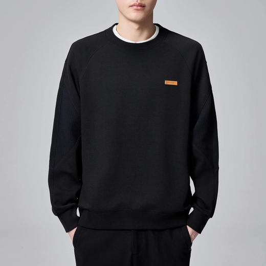 墨麦客男装同色肌理拼接男士休闲圆领卫衣2024秋季新款重磅上衣。 商品图1