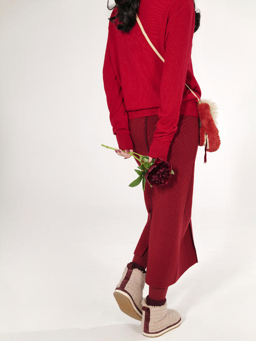 庆嘉 羊毛针织H型弹力红裙 山林曦照 商品图1