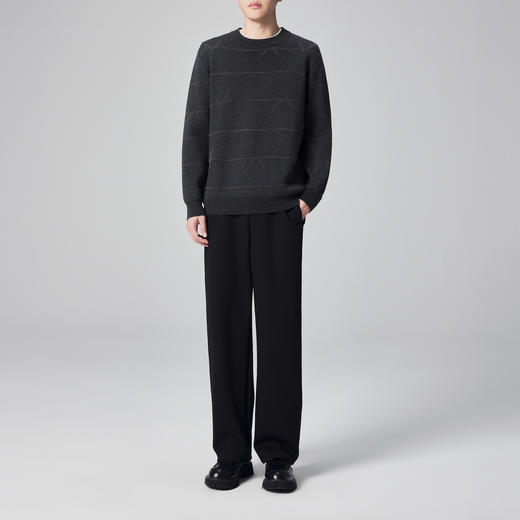 墨麦客男装新中式小呢绒竹子提花男士圆领针织衫2024冬季加绒毛衣 商品图4