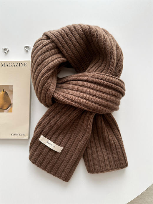 丁摩 100%羊毛围巾女秋冬加厚韩版情侣款针织保暖纯色布标毛线围脖4ZF-122301 商品图6