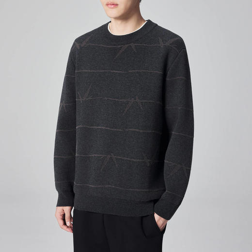 墨麦客男装新中式小呢绒竹子提花男士圆领针织衫2024冬季加绒毛衣 商品图1