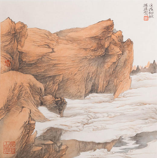 姚涯屏《戊戌初秋山水小品》国画34CM×34CM 约1平尺手绘纸本宣纸作品【原作编号GH0398】 商品图1