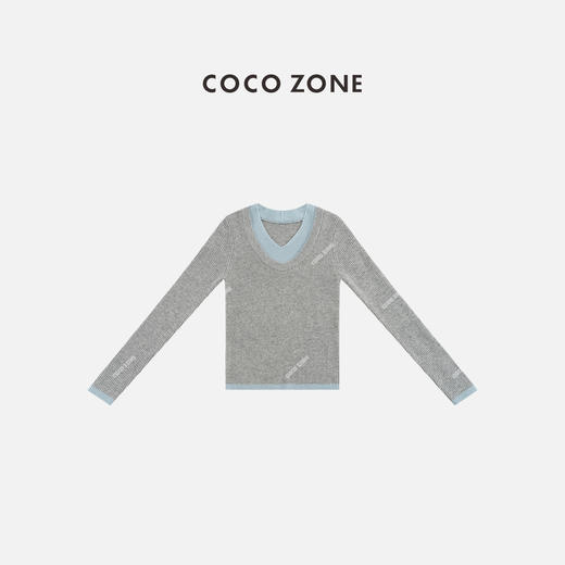 COCO ZONE 秋冬慵懒风假两件V领套头针织衫CC1D2895 商品图0
