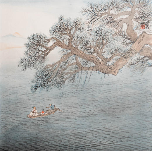 姚涯屏《松树湖泊》国画34CM×34CM 约1平尺手绘纸本宣纸作品【原作编号GH0402】 商品图3