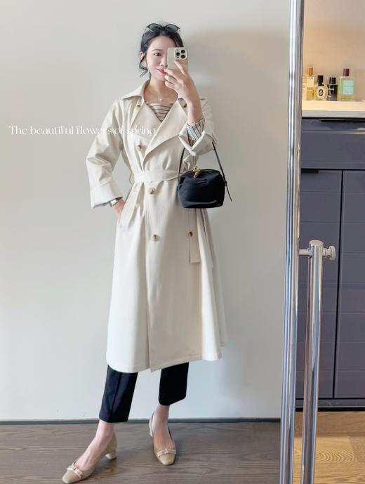 "论一件风衣的含金量 " 内里全包边抗皱工艺一流天丝棉双排扣风衣 茶白色 商品图4