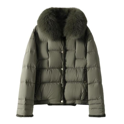 【高货ayts】全新升级【铂金会员882/天猫1199/差价317】(52045) 洛诗琳高端狐狸毛领水貂饰边95白鹅绒短款面包羽绒服 商品图4