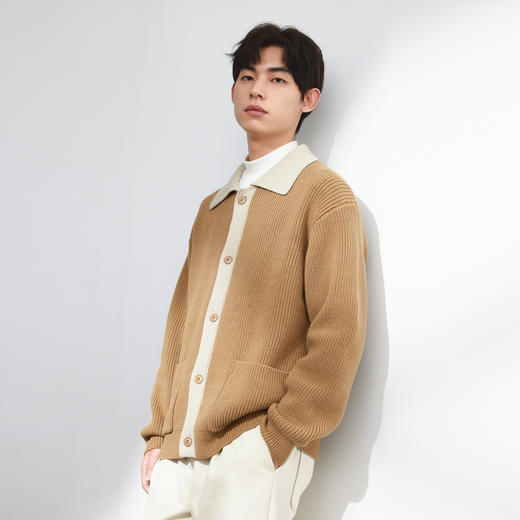 墨麦客男装撞色翻领开衫针织外套冬季新款宽松休闲针织衫毛衣男潮 商品图1