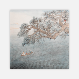 姚涯屏《松树湖泊》国画34CM×34CM 约1平尺手绘纸本宣纸作品【原作编号GH0402】