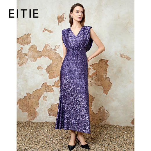 EITIE爱特爱气质V领修身高腰亮片礼服连衣裙2025春新款8177810 商品图0