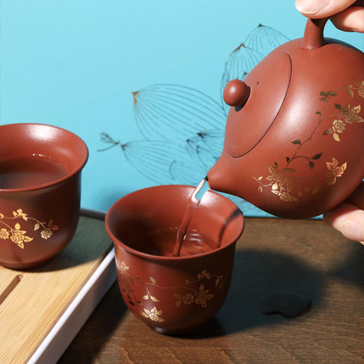 【经典】缠枝莲紫砂西施壶三件套  原矿紫泥紫砂壶匠心手作经典款泡茶壶功夫茶具套装 商品图1