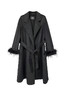 可拆卸驼鸟毛袖口黑色双面毛呢系带大衣外套 商品缩略图0