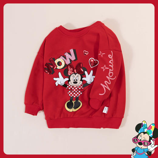 迪士尼秋冬女童新款时尚绣花亮片套头卫衣加绒保暖拜年上衣214DS0223 商品图2