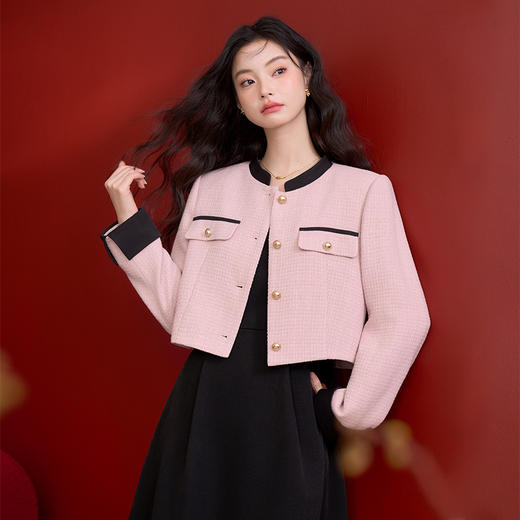 气质高级感翻折袖口撞色短款小香风外套女通勤风上衣V0250016 商品图0